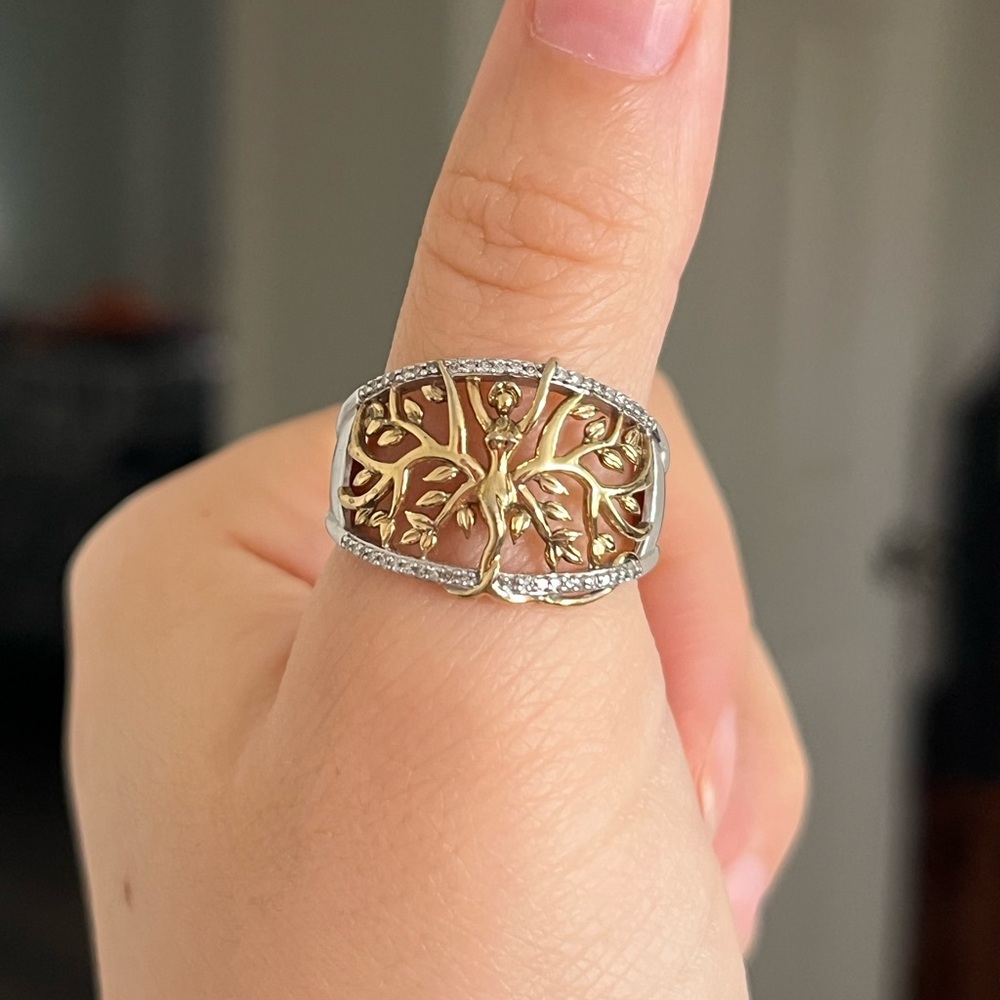 Tree of Life Gold Plated 925 Sterling Silver Ring Size 8